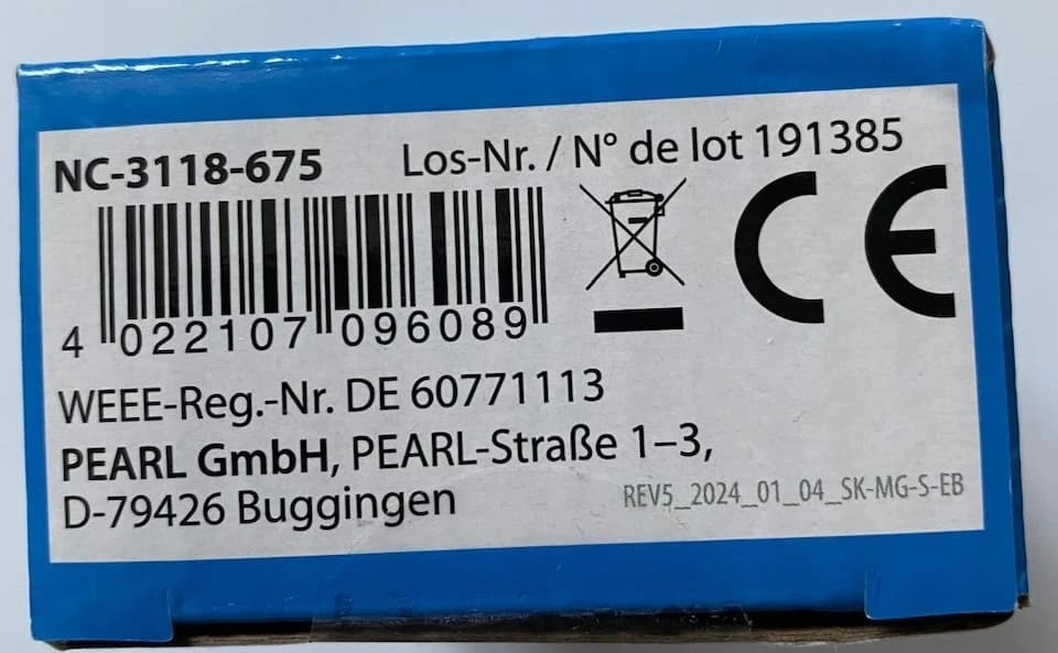 Sicherheitsangabe auf der Originalverpackung